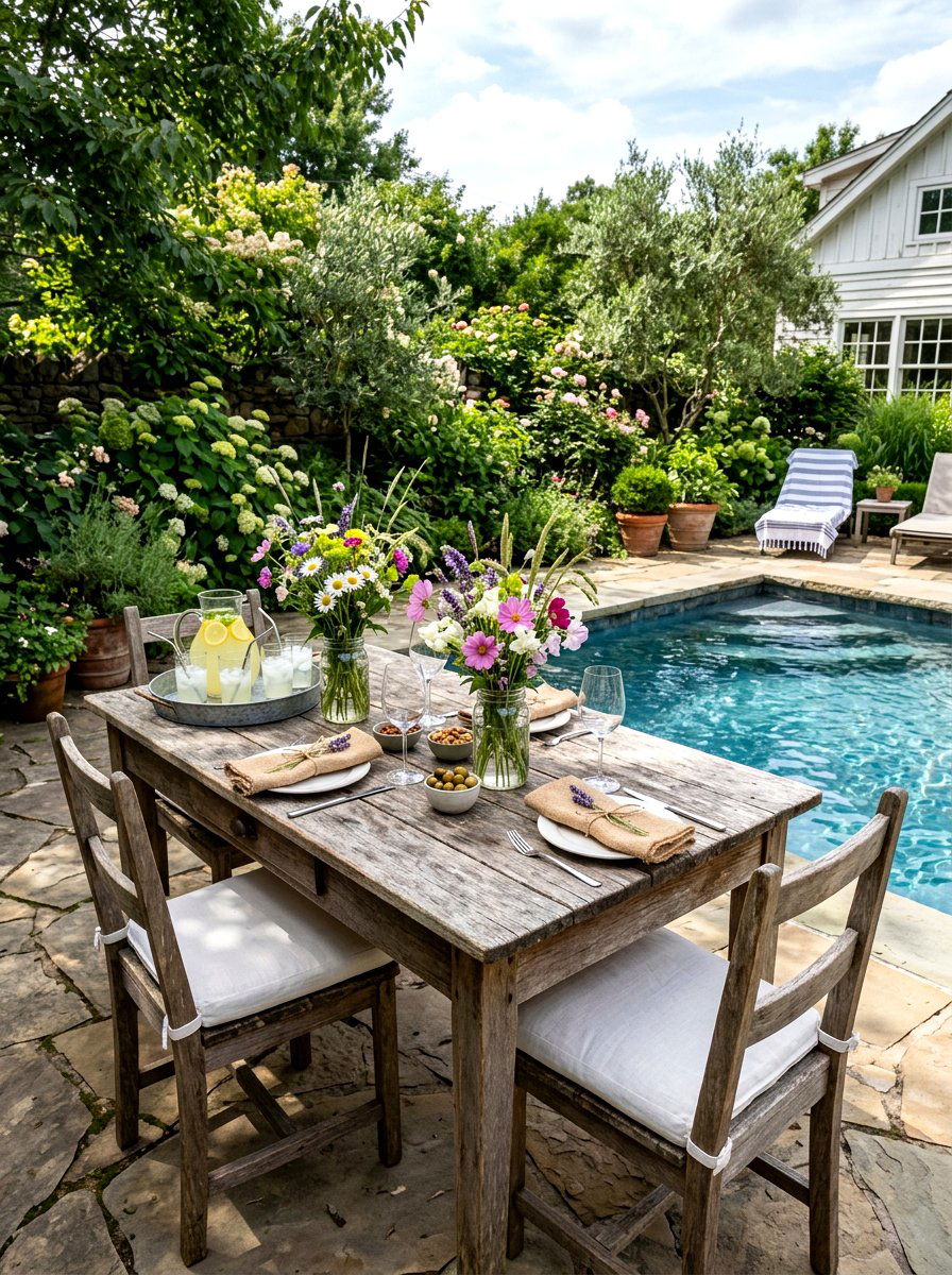 Rustic Garden Poolside - 30 pool party tablescape ideas