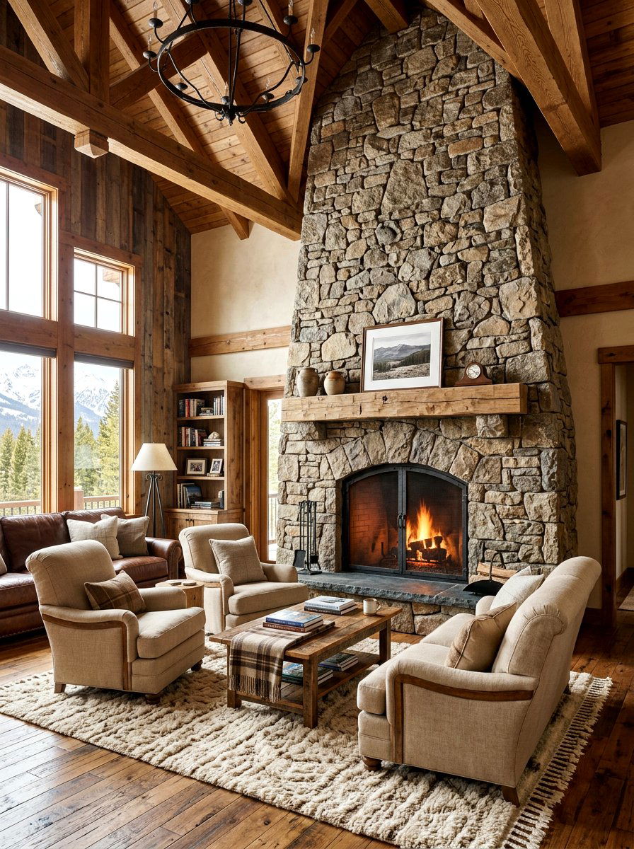 Rustic Great Room Stone Fireplace - 30 great room ideas