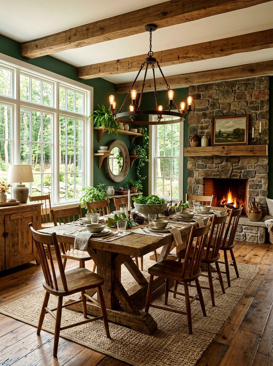 Rustic Green Dining Room - 30 green dining room ideas