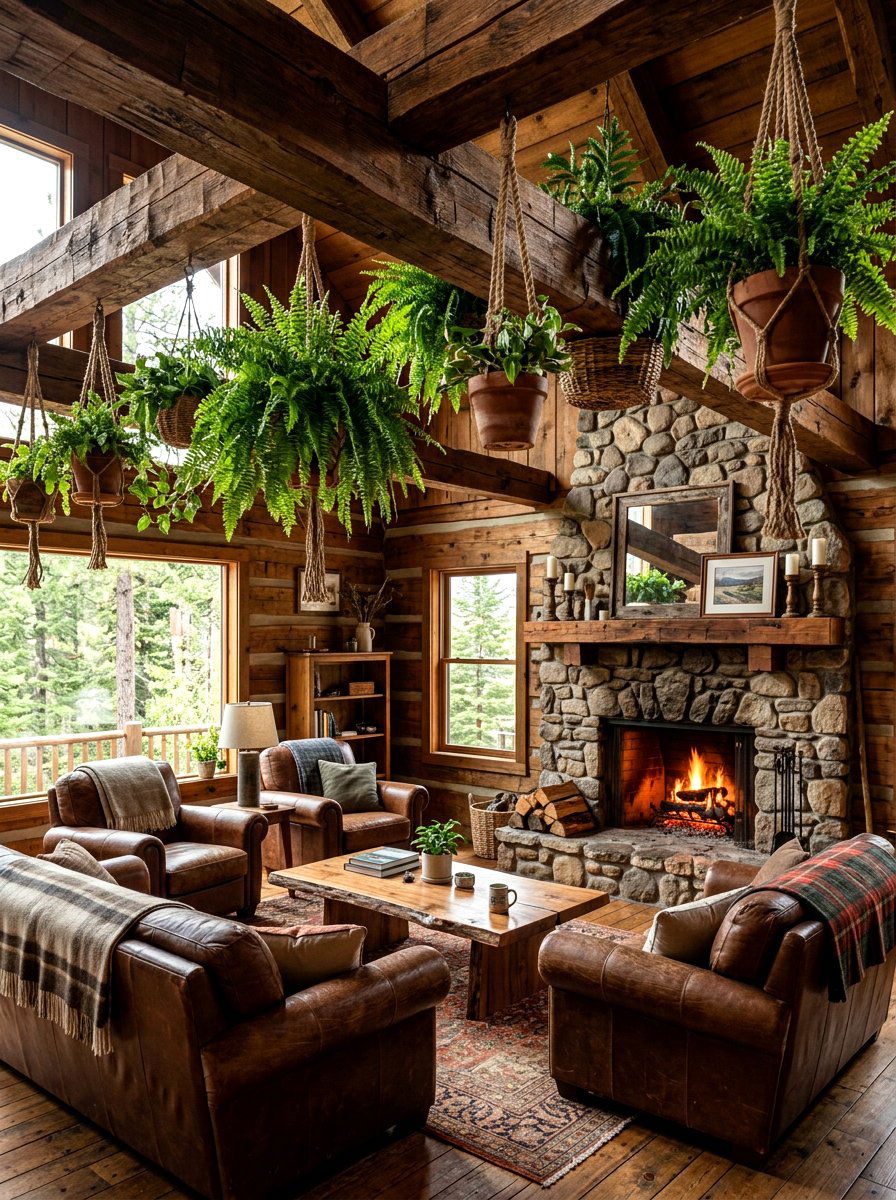 Rustic Hanging Fern - 30 hanging fern indoor ideas
