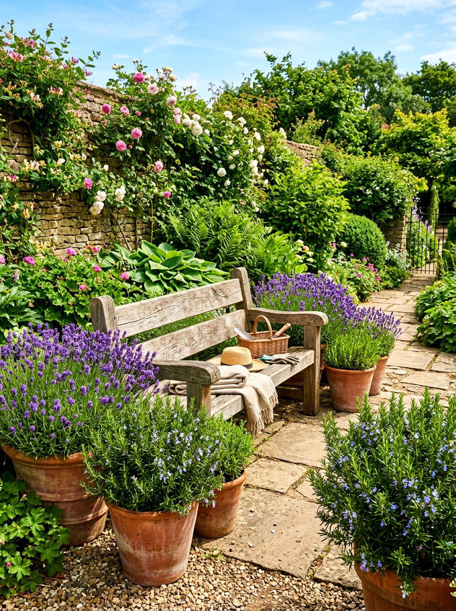 Rustic Herb Garden Bench - 30 rustic herb garden ideas