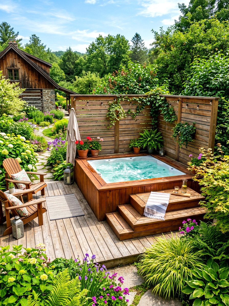 Rustic Hot Tub Deck - 30 rustic deck ideas