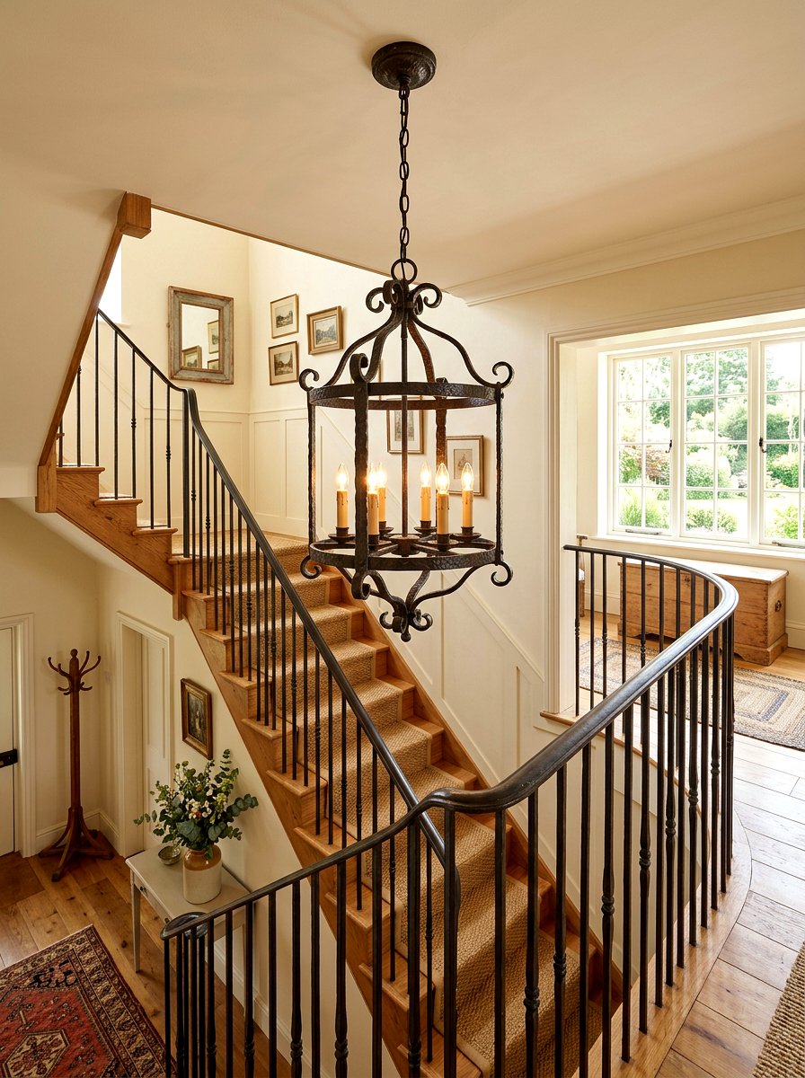 Rustic Iron Pendant - 30 staircase lighting ideas