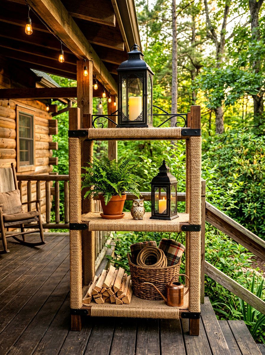 Rustic Jute Porch Stand - 30 porch skirted table ideas