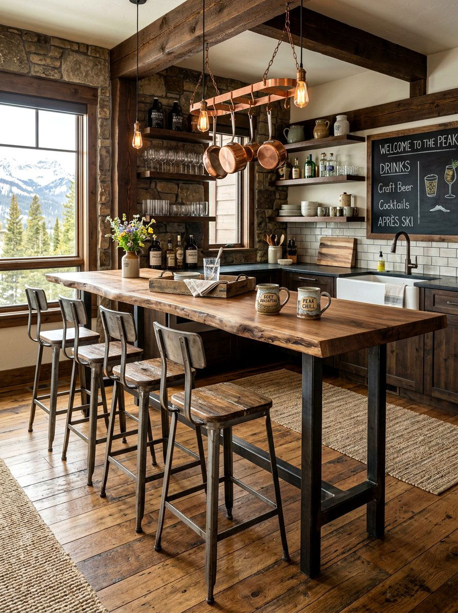 Rustic Kitchen Bar - 30 ski lodge holiday decor ideas