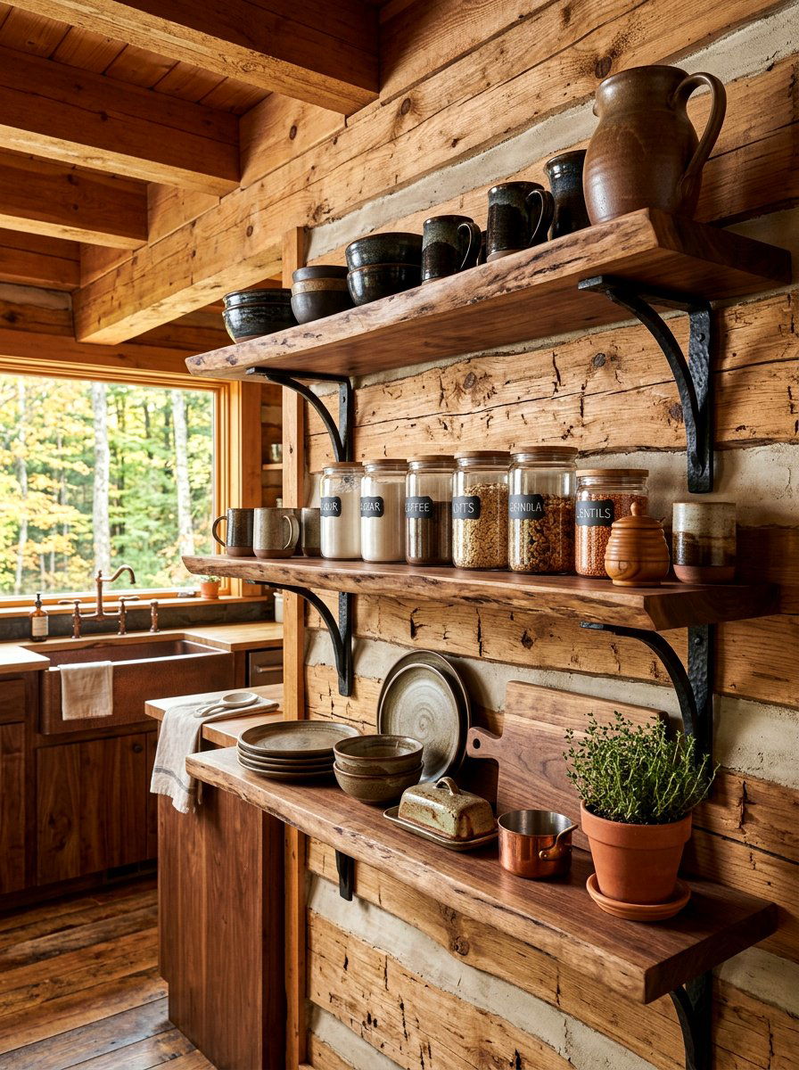 Rustic Kitchen Shelves - 30 no upper cabinet kitchen ideas