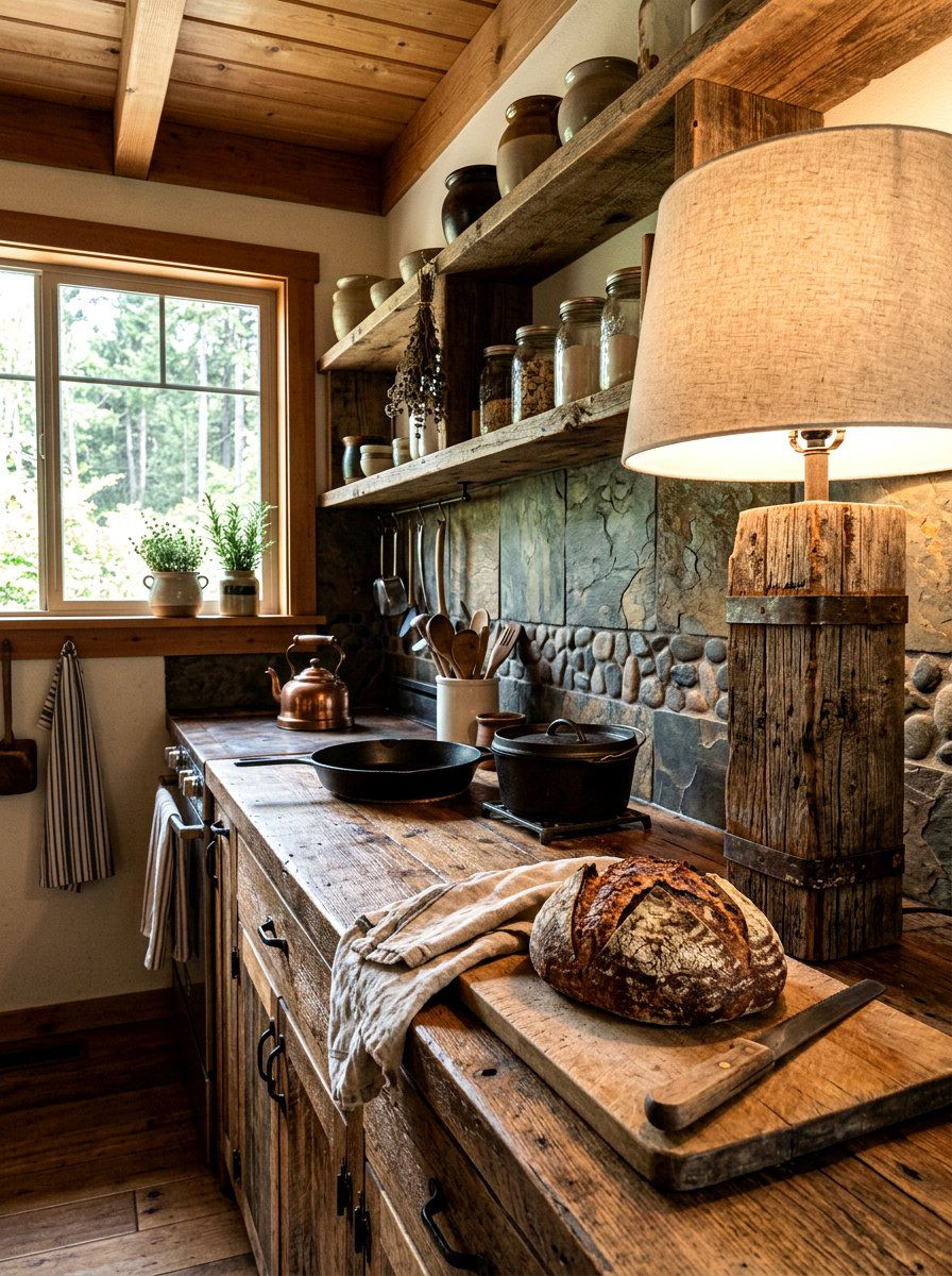 Rustic Kitchen Wood Lamp - 30 mini lamp on kitchen counter ideas