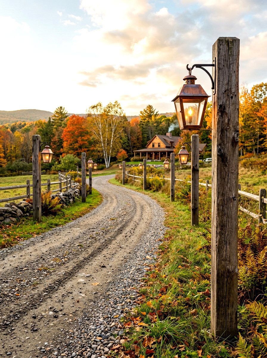 Rustic Lantern Driveway Posts - 30 driveway lighting ideas
