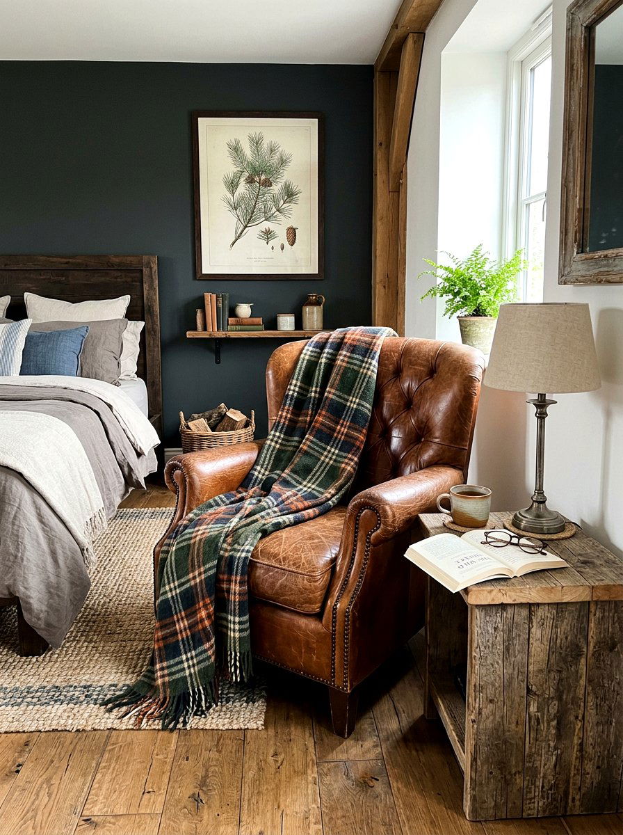 Rustic Leather Armchair - 30 bedroom mini lounge ideas