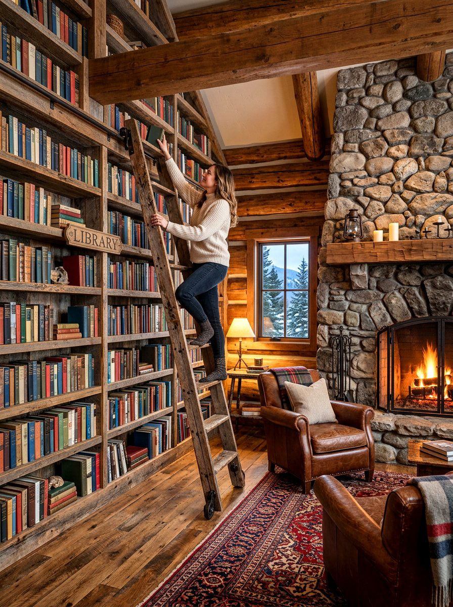 Rustic Library Ladder - 30 ladder library office ideas