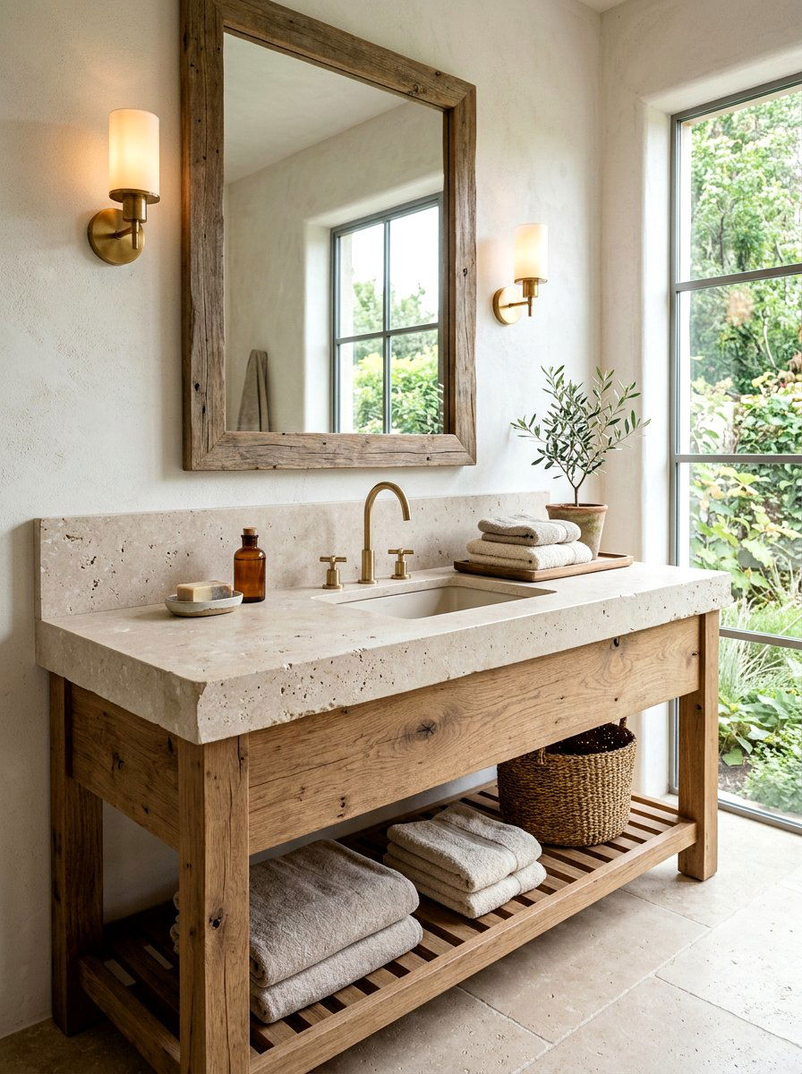 Rustic Limestone Bathroom Countertop - 30 integrated stone vanity ideas