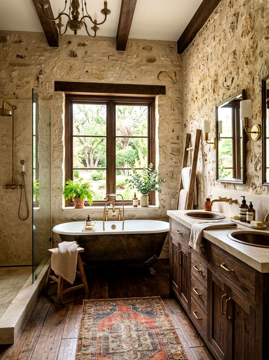 Rustic Limestone Master Bathroom - 30 limestone bathroom ideas