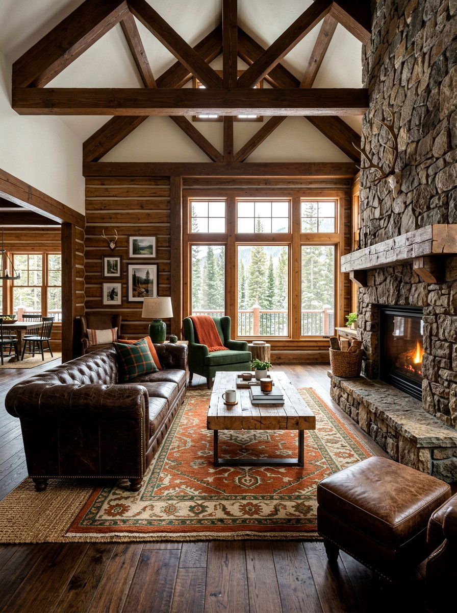 Rustic Living Room - 30 ski lodge holiday decor ideas