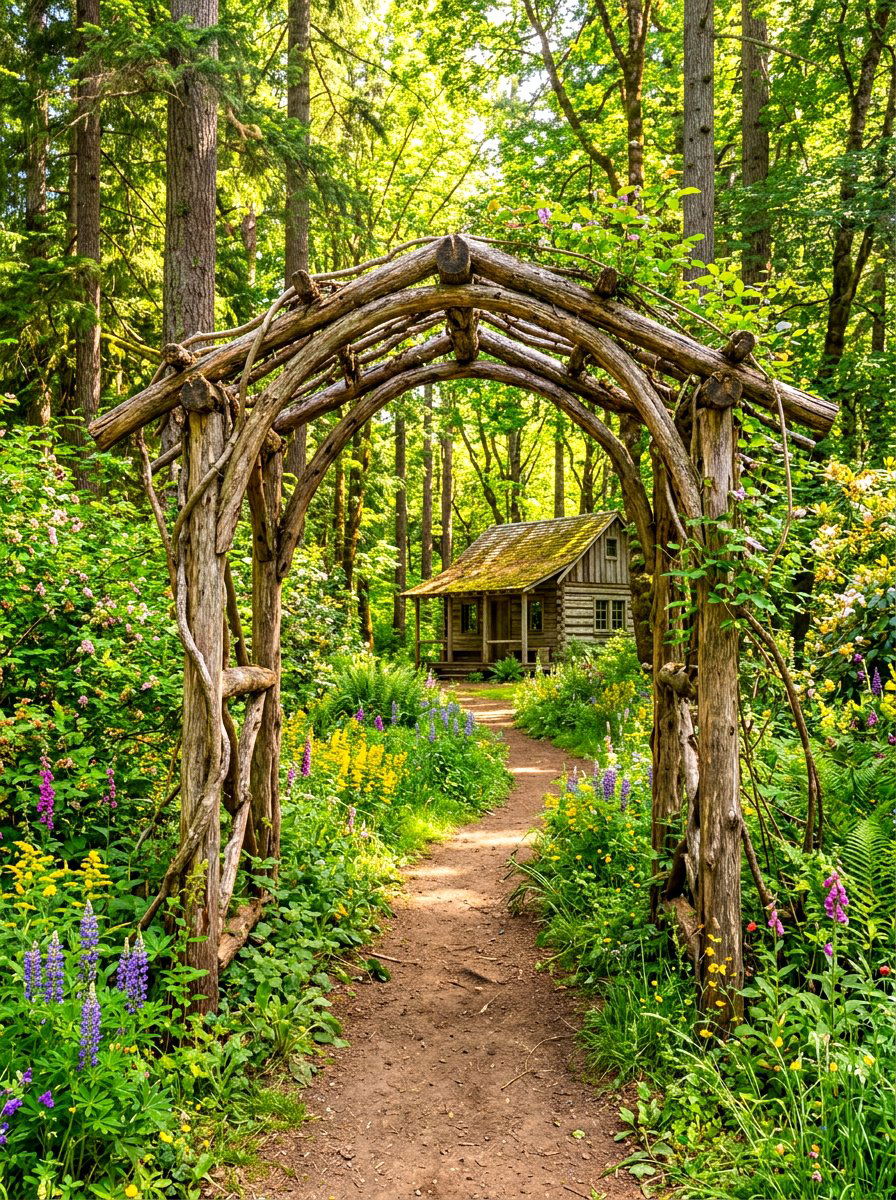 Rustic Log Arbor - 30 backyard arbor ideas