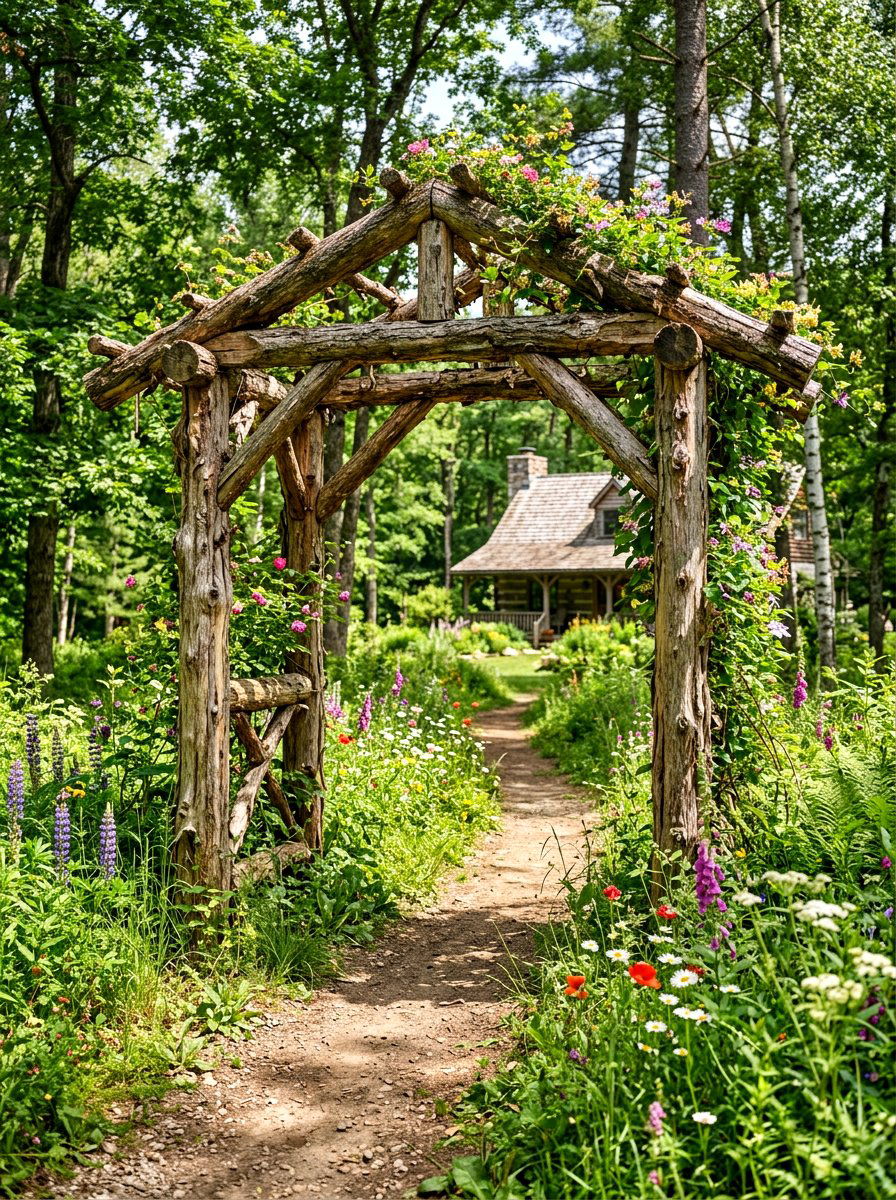 Rustic Log Arbor - 30 front arbor ideas