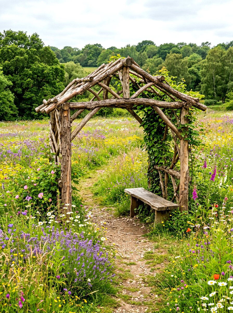 Rustic Log Arbor - 30 arbor bench ideas
