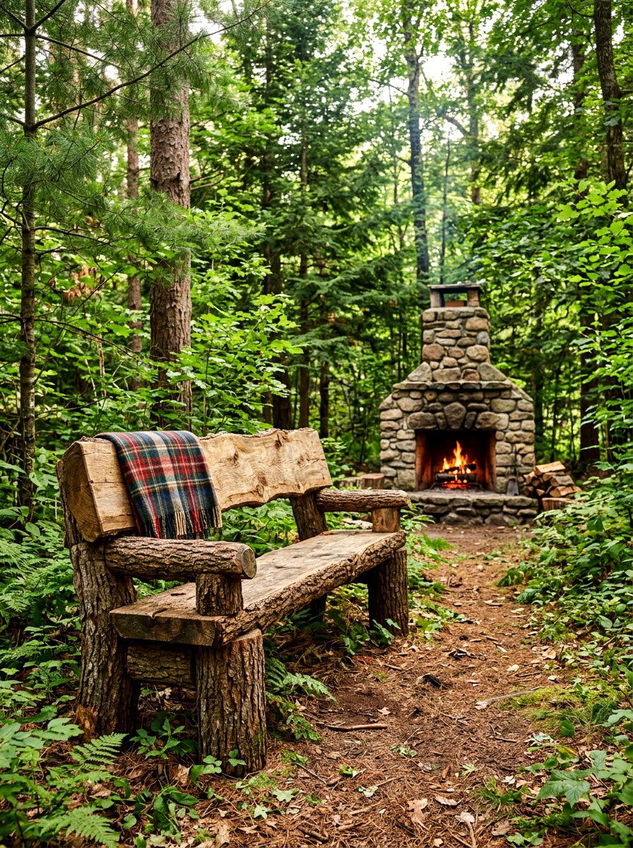 Rustic Log Bench - 30 front porch bench ideas