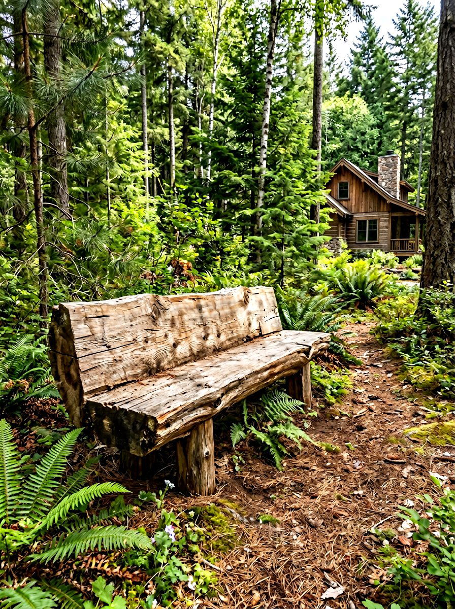 Rustic Log Bench - 30 front yard bench ideas