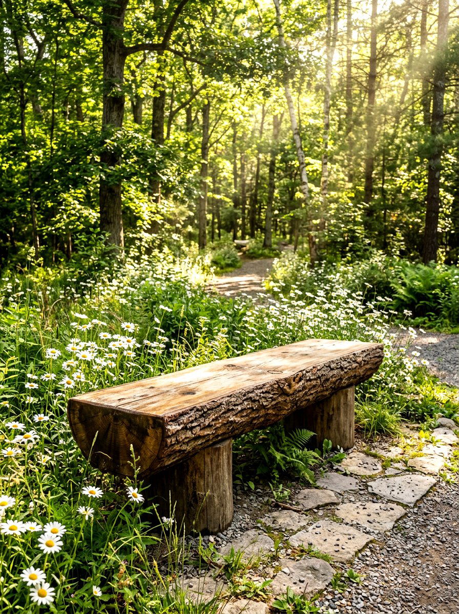 Rustic Log Bench - 30 built in bench backyard ideas