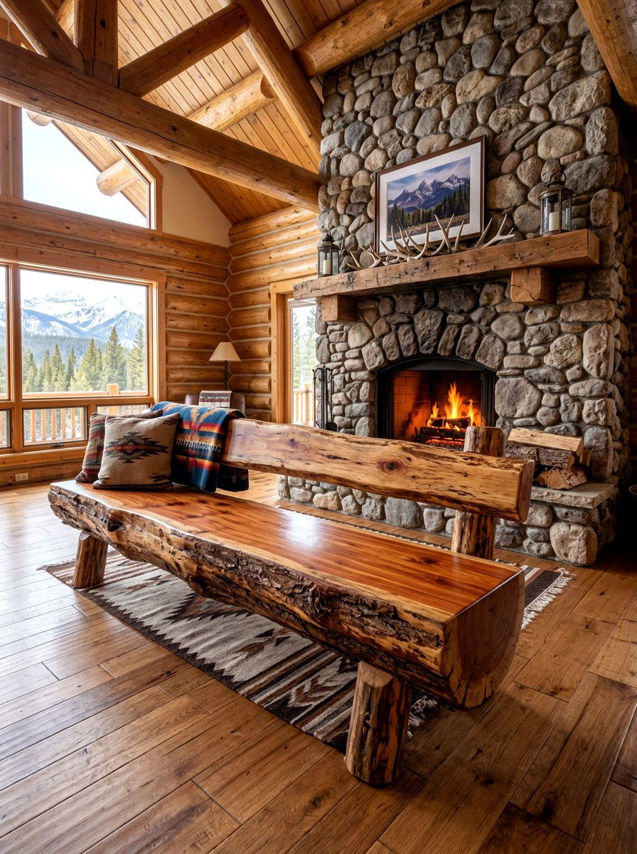Rustic Log Bench - 30 foyer bench seating ideas