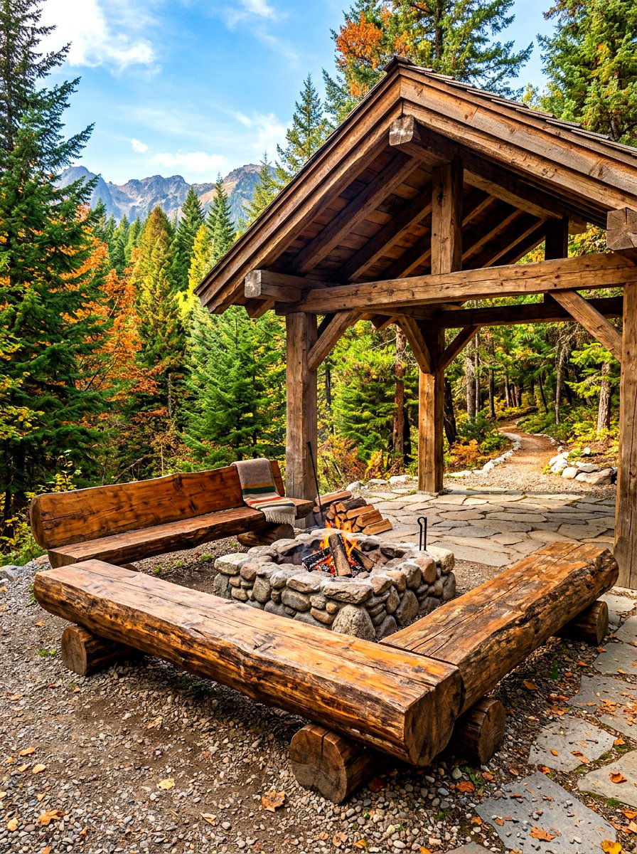 Rustic Log Benches - 30 pavilion seating arrangement ideas