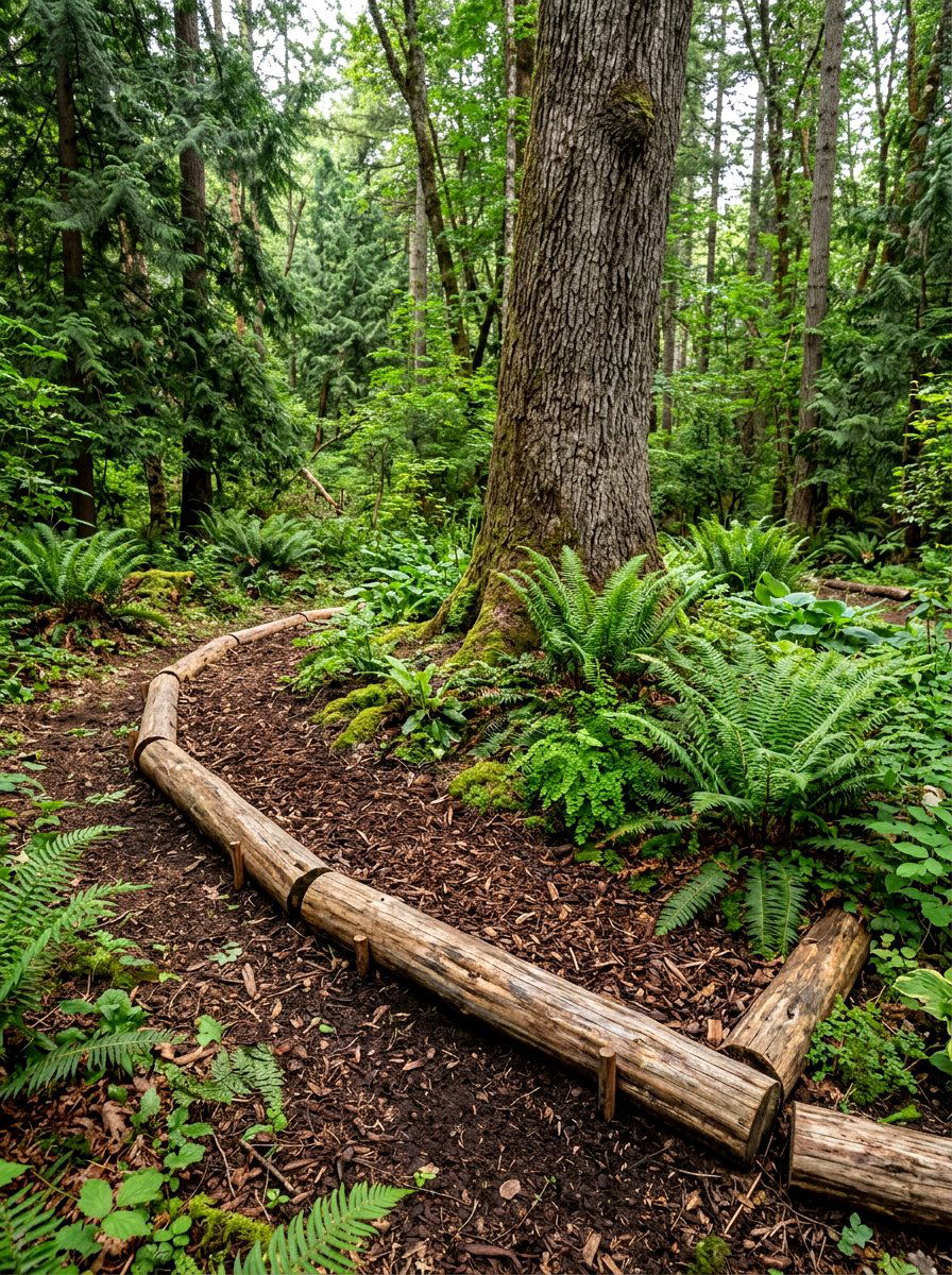 Rustic Log Border - 30 tree border landscaping ideas