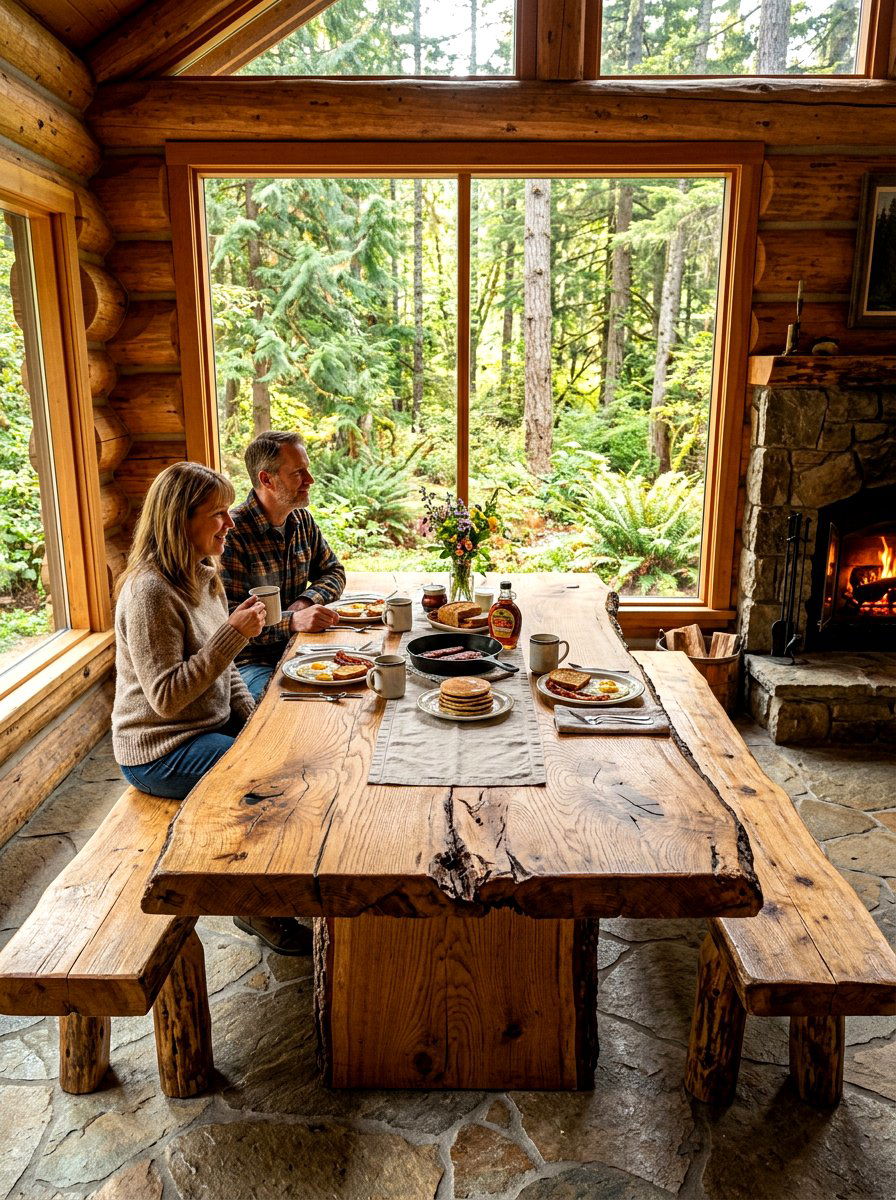 Rustic Log Breakfast Table - 30 covered patio breakfast nook ideas