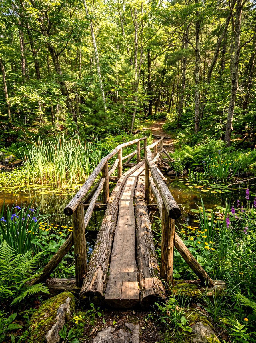Rustic Log Bridge - 30 pond bridge ideas