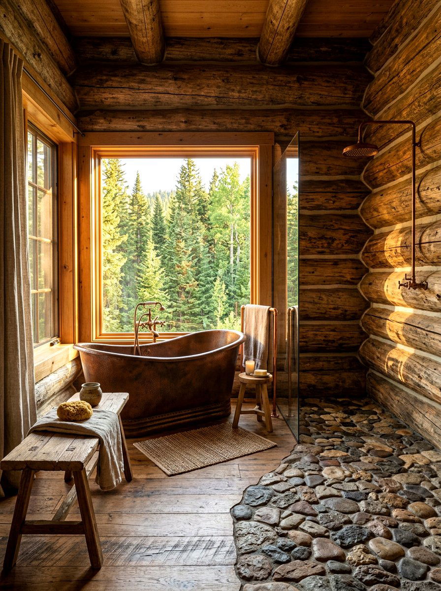 Rustic Log Cabin Bathroom - 30 cottagecore bathroom ideas