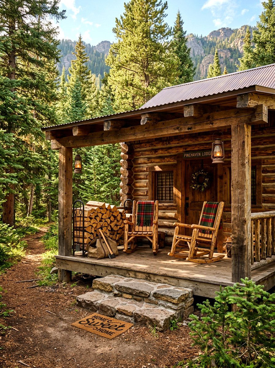 Rustic Log Cabin Front Porch - 30 cozy front porch ideas