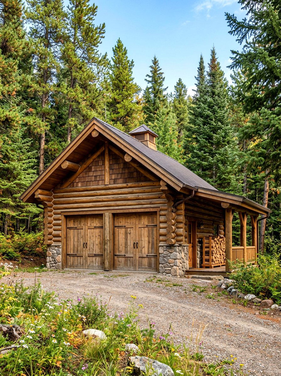 Rustic Log Cabin Garage - 30 detached garage exterior ideas