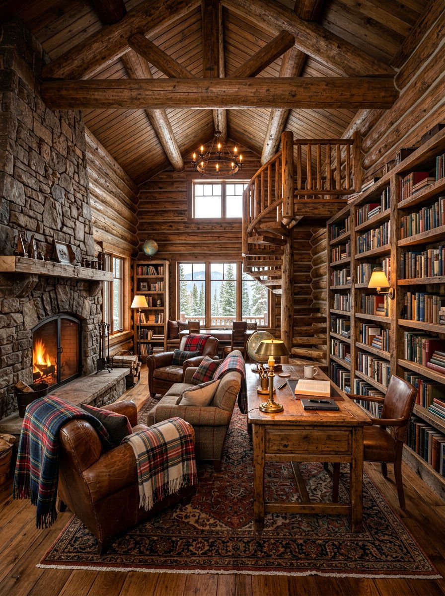 Rustic Log Cabin Library - 30 classic office library ideas
