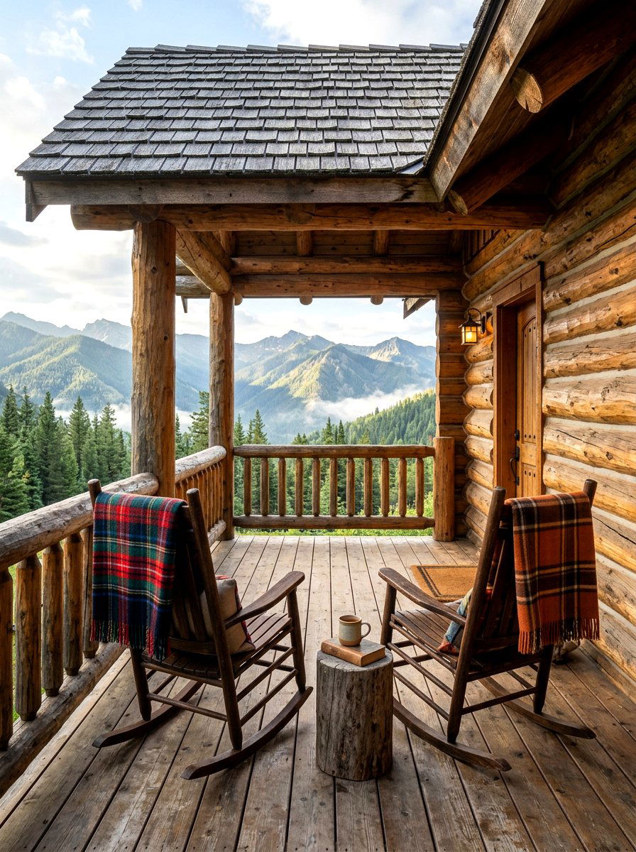 Rustic Log Cabin Porch - 30 rainproof patio ideas