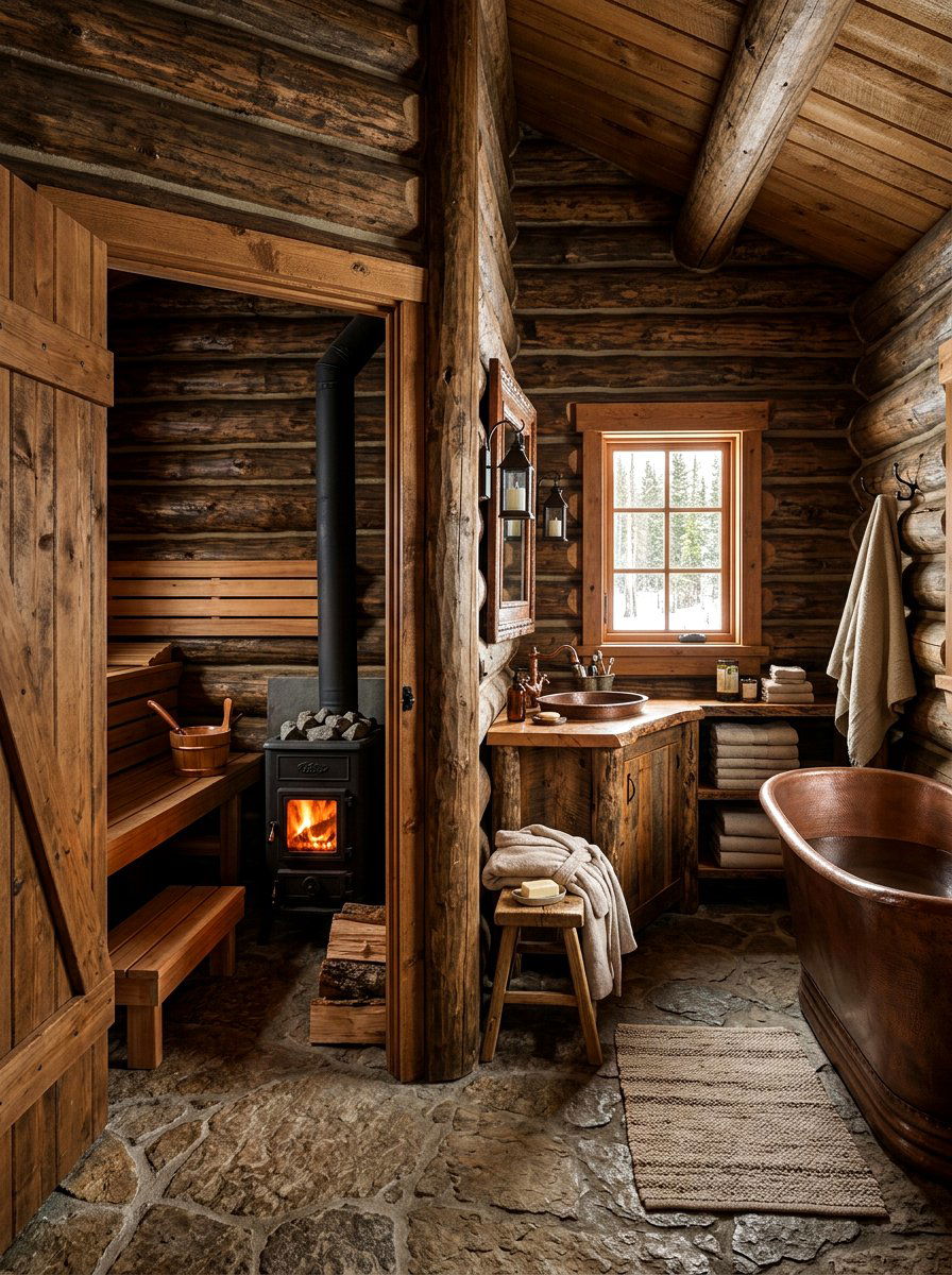 Rustic Log Cabin Sauna Style - 30 sauna inspired bathroom ideas
