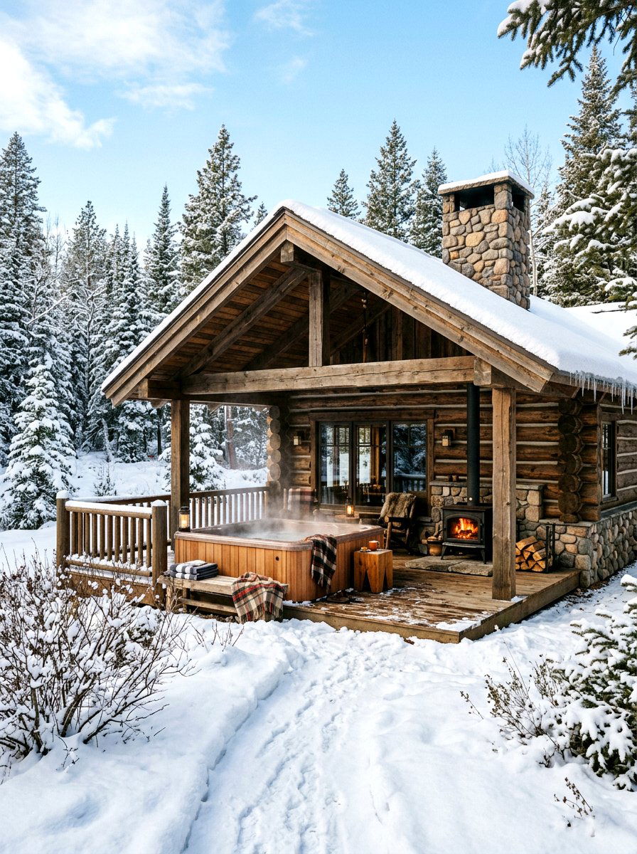 Rustic Log Cabin Spa - 30 spa backyard ideas