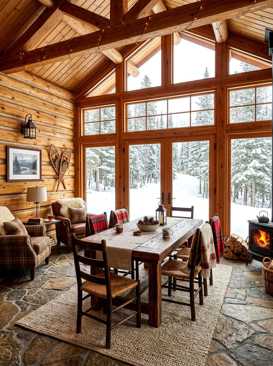 Rustic Log Cabin Sunroom - 30 indoor outdoor breakfast room ideas