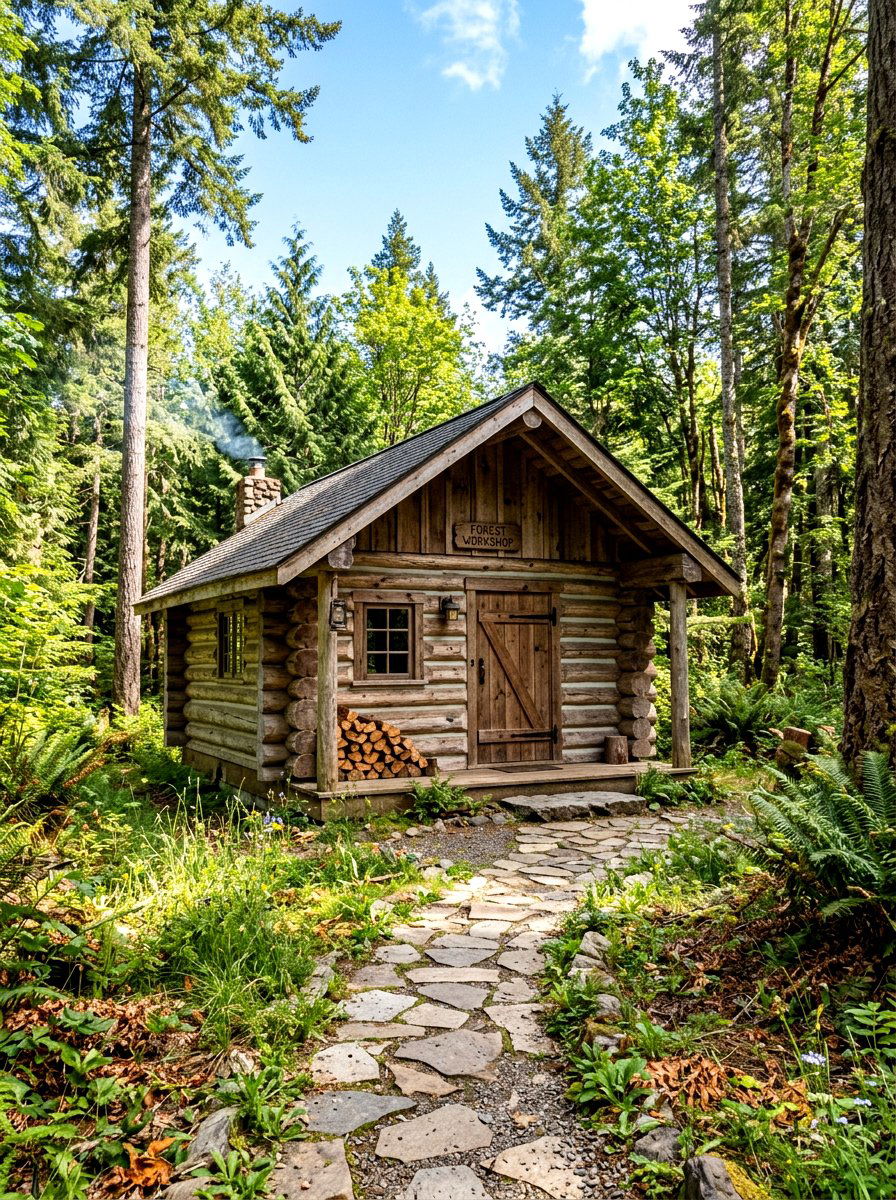 Rustic Log Cabin Workspace - 30 office shed garden ideas