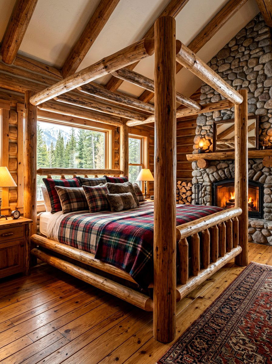 Rustic Log Canopy Bed - 30 statement canopy bed bedroom ideas