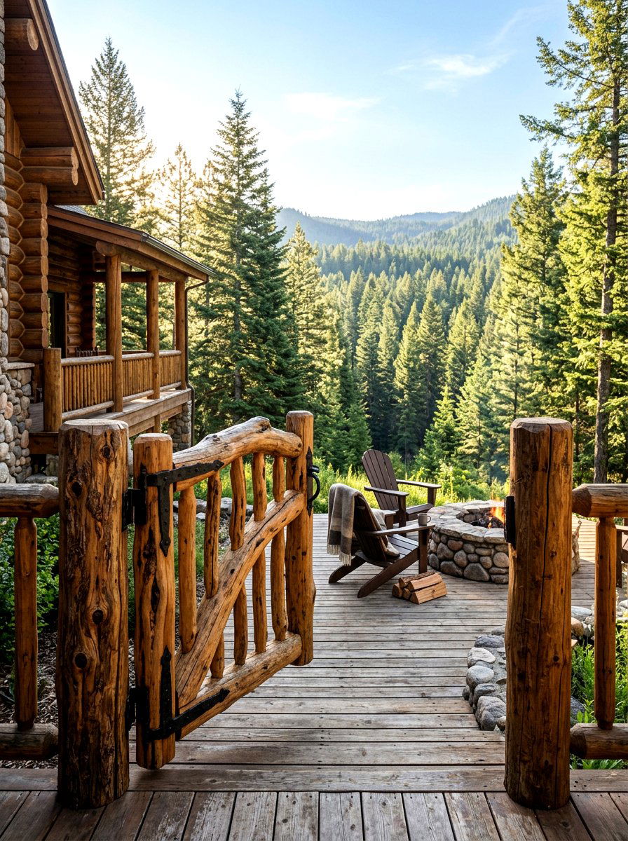Rustic Log Deck Gate - 30 deck gate ideas