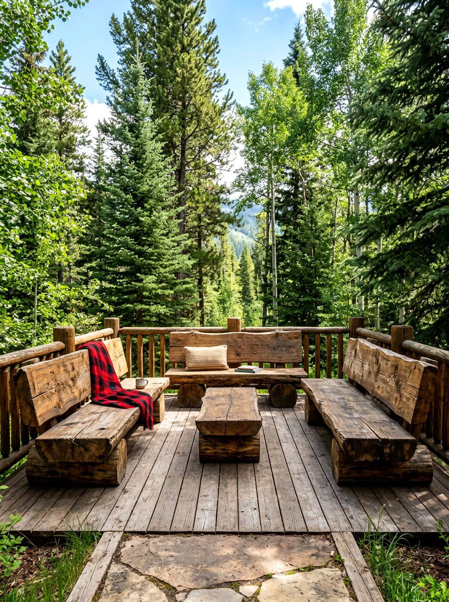 Rustic Log Deck Seating - 30 deck built in seating ideas