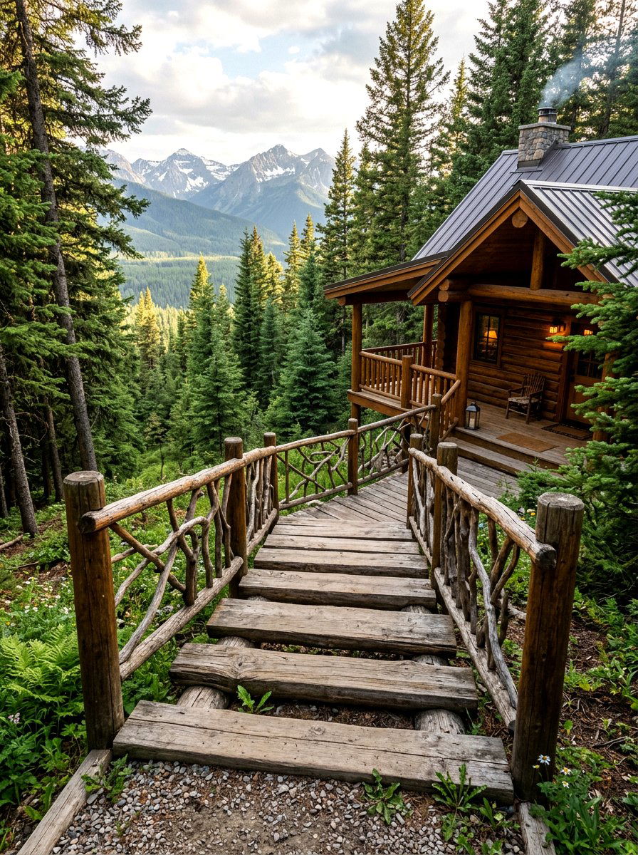 Rustic Log Deck Stairs - 30 deck stair ideas