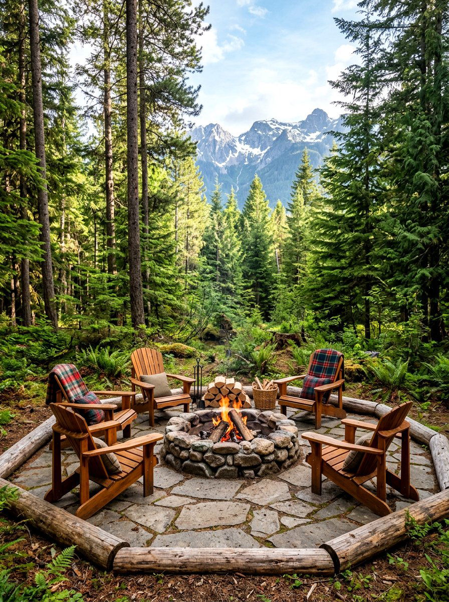 Rustic Log Fire Pit Circle - 30 adirondack fire pit circle ideas