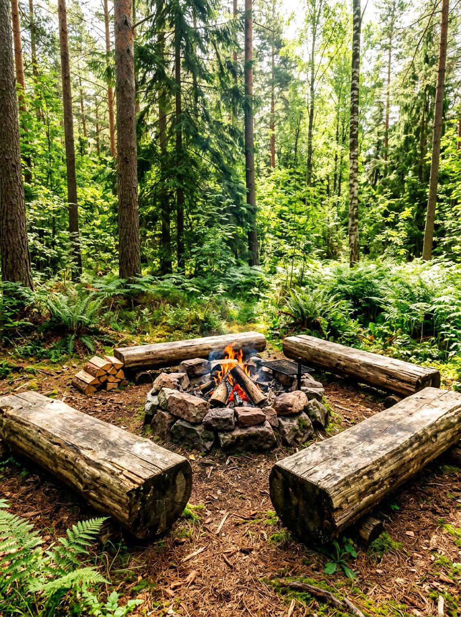 Rustic Log Fire Pit - 30 fire pit landscaping ideas
