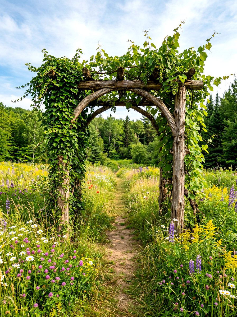 Rustic Log Garden Arbor - 30 arbor garden entrance ideas