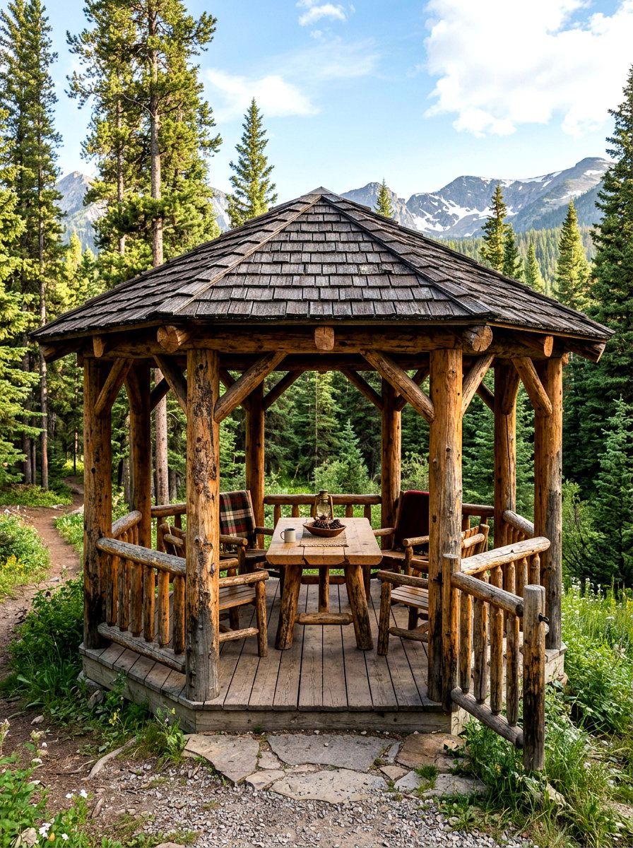 Rustic Log Gazebo - 30 shaded backyard ideas