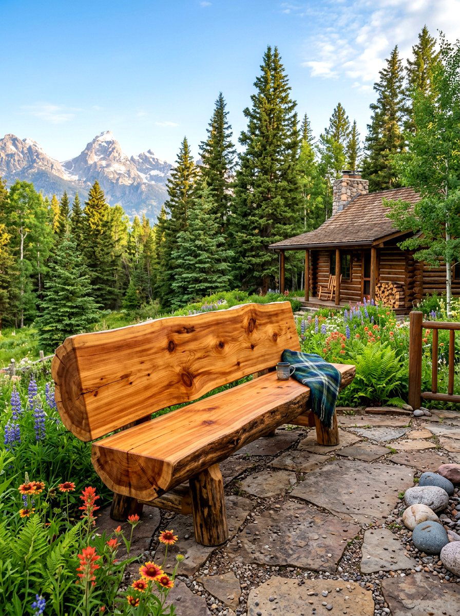 Rustic Log Patio Bench - 30 built in patio bench ideas