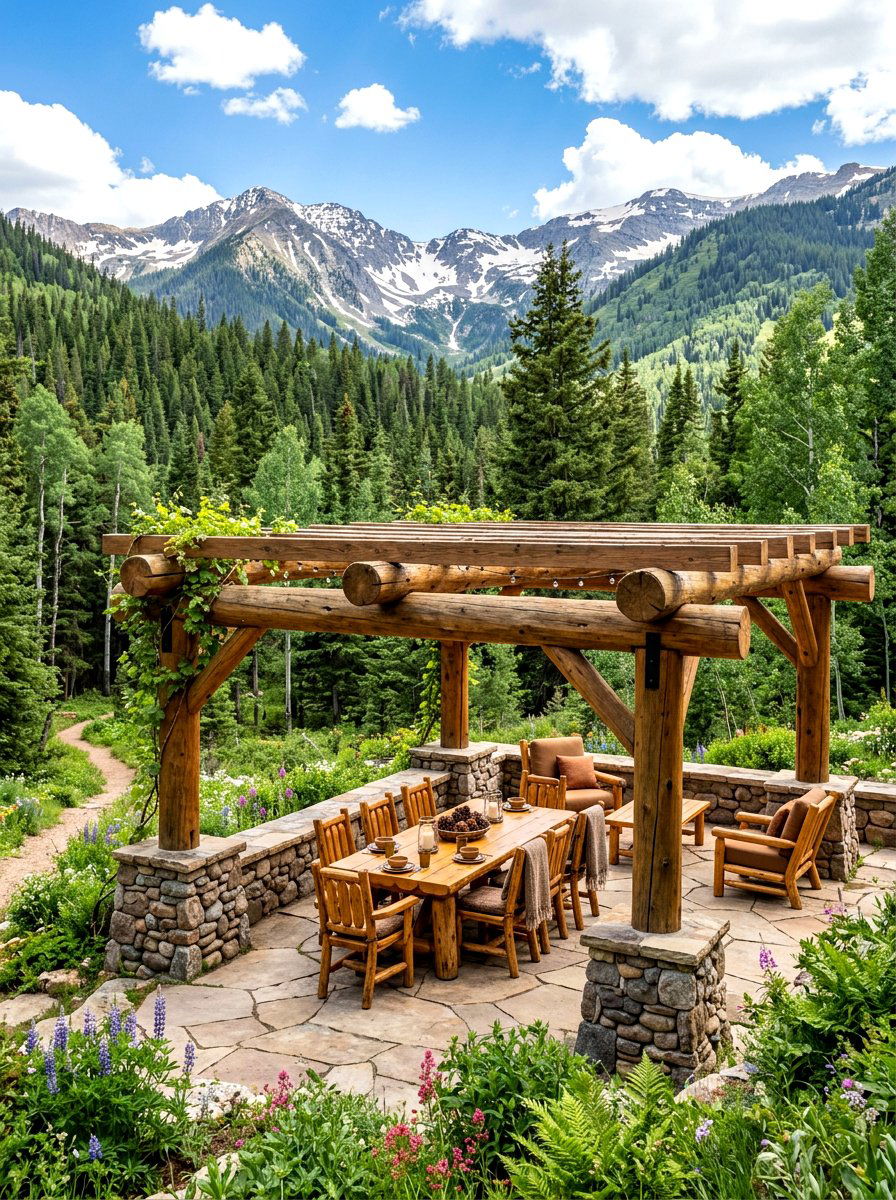 Rustic Log Pergola - 30 cozy pergola ideas