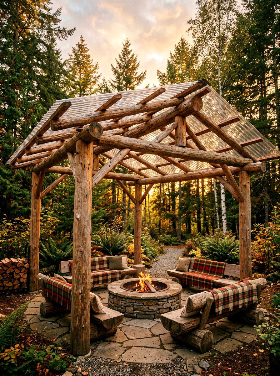 Rustic Log Pergola With Transparent Top - 30 transparent patio roof ideas
