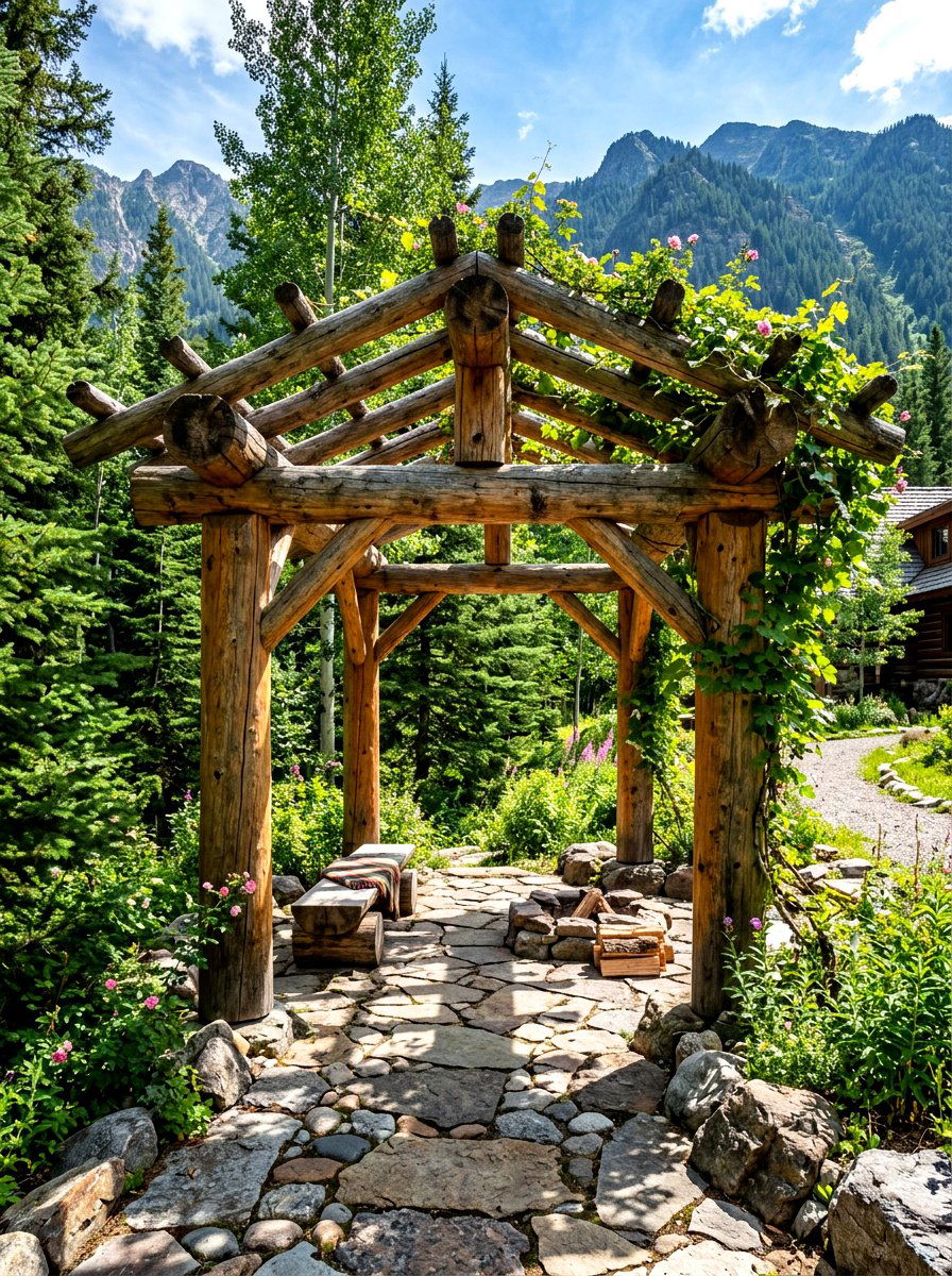 Rustic Log Pergola - 30 budget pergola ideas