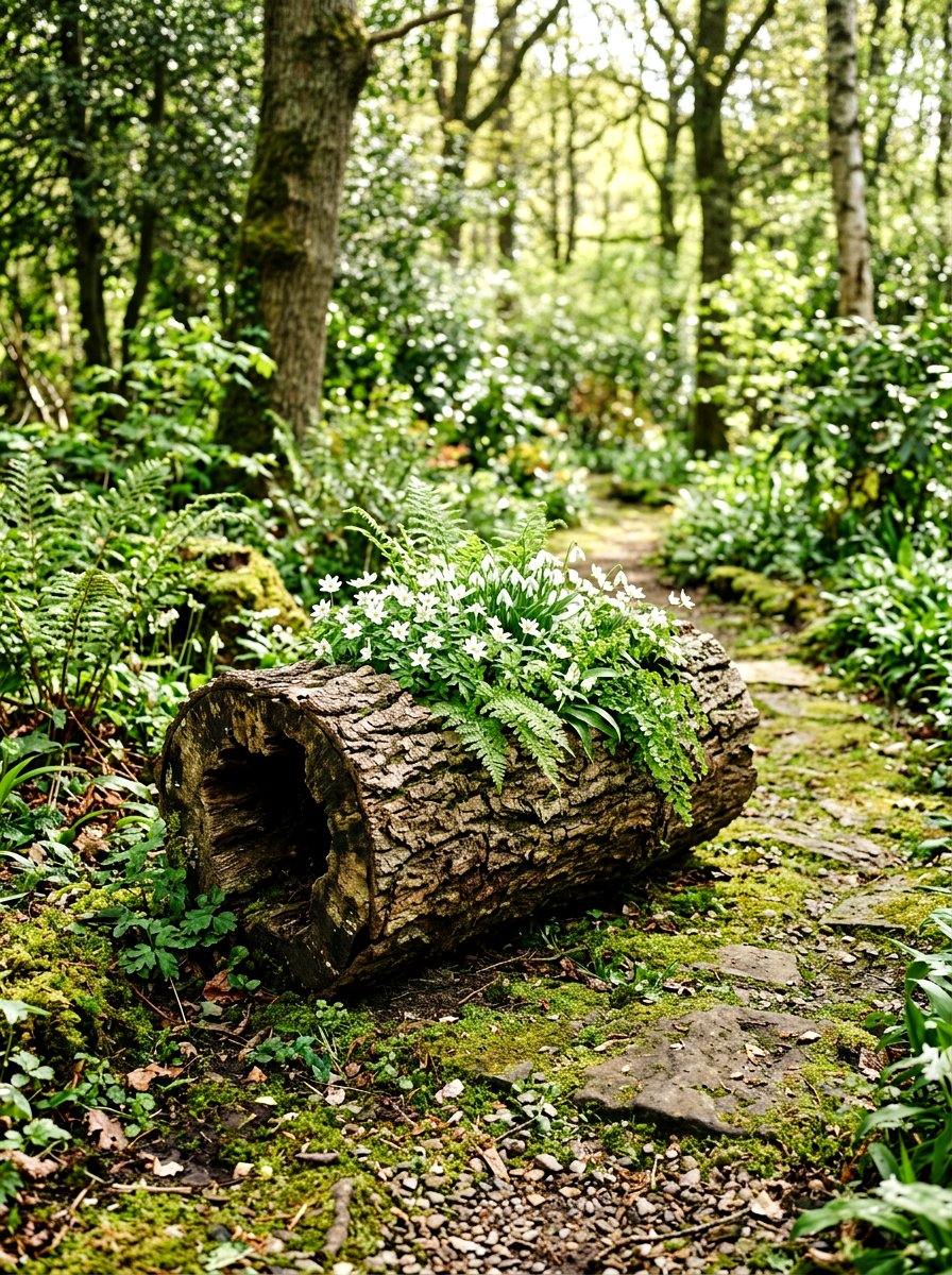 Rustic Log Planter Pot - 30 wooden planter ideas